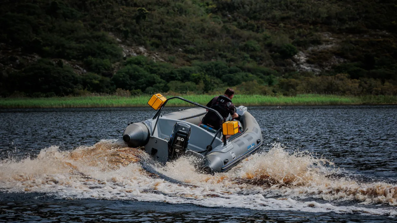 Racing inflatable boat from the back