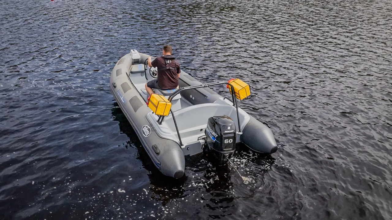 Rear view of inflatable boat