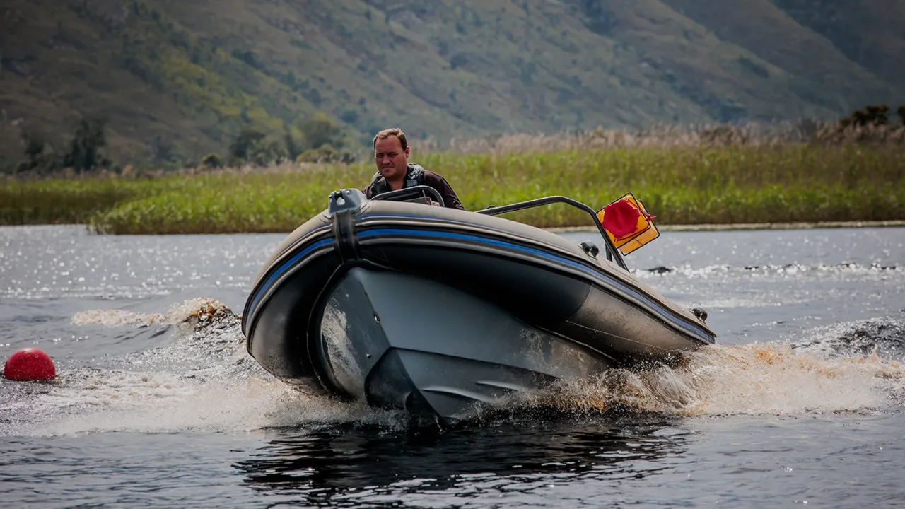 Racing inflatable boat from the front